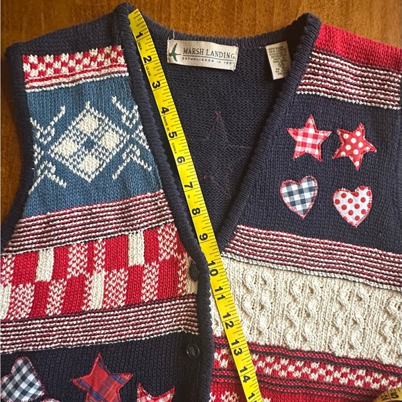 Marsh Landing•button-down sweater vest•size medium•cotton•patchwork/knit/quilt - Picture 9 of 14